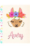 Avery: Personalized Llama Primary Story Journal For Girls With Pink Name - Half Ruled Dotted Midline and Blank Picture Space - Kindergarten to Early ... - 