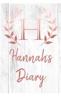 Hannah's Diary: Personalized Diary for Hannah / Journal / Notebook - H Monogram Initial & Name - Great Christmas or Birthday Gift