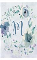 Notebook 6"x9", Letter M - Blue Purple Floral Design