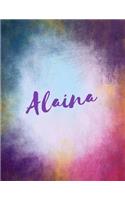 Alaina: Alaina sketchbook journal blank book. Large 8.5 x 11 Attractive watercolor wash purple pink orange & blue tones. arty stylish pretty journal for gir