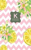 Monogram Journal K - Dot Grid Notebook: Vintage Pink Lemonade - Yellow, Grey, Chevron, Large 8.5 X 11