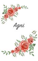 Agni: Personalized Notebook with Flowers and First Name - Floral Cover (Red Rose Blooms). College Ruled (Narrow Lined) Journal for School Notes, Diary Wri