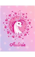 Aubrie: Aubrie Magical Unicorn Horse Large Blank Pre-K Primary Draw & Write Storybook Paper - Personalized Letter A Initial Custom First Name Cover - Story 