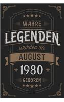 Wahre Legenden wurden im August 1980 geboren: Vintage Geburtstag Notizbuch - individuelles Geschenk für Notizen, Zeichnungen und Erinnerungen - liniert mit 100 Seiten