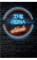 The REYNA Notebook: Vintage Blank Ruled Personalized & Custom Neon Sign Name Dotted Notebook Journal for Girls & Women. Wall Background. Funny Desk Accessories. Retro B