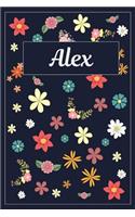 Alex: Lined Writing Notebook with Personalized Name 120 Pages 6x9 Flowers