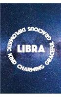 Libra Kind Charming Graceful Gracious Diplomatic: 6x9 lined journal notebook: astrology zodiac theme galaxy and stars
