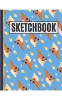 Sketchbook: Cue Pugs and Ice Cream Sketchbook for Kids to Practice Sketching, Drawing, Writing and Creative Doodling