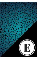 Initial E Personalized Monogram Journal Notebook Blue Black Floral