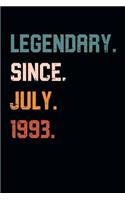 Blank Lined Journal, Notebook, Diary, Planner - Legendary Since July 1993 - 26th Birthday Gift For 26 Years Old Men and Women born in July: Medium College-Ruled Journey Diary, 110 page, Lined, 6x9 (15.2 x 22.9 cm)