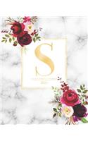 Weekly & Monthly Planner 2020 S: Burgundy Marsala Flowers Gold Monogram Letter S (7.5 x 9.25 in) Vertical at a glance Personalized Planner for Women Moms Girls and School