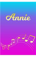 Annie: Sheet Music Note Manuscript Notebook Paper - Pink Blue Gold Personalized Letter A Initial Custom First Name Cover - Musician Composer Instrument Com