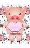 Piggy Notebook: Cute Pig Composition Book 7.44" x 9.69" 100 Pages Sheet Music Paper