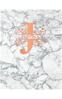 Jenna: Personalized Sketchbook 8.5 X 11. Monogram Letter/Initial J Sketch Pad/Journal/Note Book. White Marble & Rose Gold Cover. Notebook, Journal, Doodle,