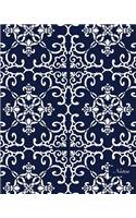 Notes: 8"x10" Blank Lined Page Notebook Seamless Oriental China Porcelain Spiral Curve Cross Frame Chain Kaleidoscope Pattern Cover. Matte Softcover Ruled 