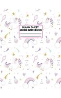 Blank Sheet Music Notebook: Cute Unicorn Matte Cover Design with 110 Pages White Paper Interior for Musician Students and Professionals Playing Piano, Ukelele, Mandolin and oth