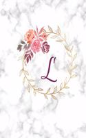 L: Monogram Initial L Notebook for Women, Girls and School, White Marble and Floral 8.5 x 11