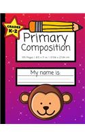 Primary Composition: Grades K-2 - Primary Journal - Dotted Lines and Picture Space to Draw - 100 Pages - Red Purple Fade