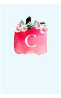 C: 110 Sketchbook Pages - Monogram Sketch Notebook with a Classic Light Blue Background of Vintage Floral Watercolor Design - Personalized Initial Lett