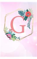 G: Monogram Letter G 120 Pages 6x9 Inches Notebook Marble Gold Rose personalized Name colored Flowers Initial Diary for Women and Girls