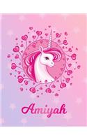 Amiyah: Unicorn Large Blank Primary Sketchbook Paper - Pink Purple Magical Horse Personalized Letter A Initial Custom First Name Cover - Drawing Sketch Book