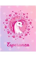 Esperanza: Unicorn Large Blank Primary Sketchbook Paper - Pink Purple Magical Horse Personalized Letter E Initial Custom First Name Cover - Drawing Sketch Book