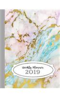 Weekly Planner 2019: Large Calendar Schedule Organizer for Women - 12 Month 52 Weeks Plus Lined Ruled Pages - Pink Turquoise Cream Gold Marble