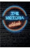 The VICTORIA Notebook: Vintage Blank Ruled Personalized & Custom Neon Sign Name Dotted Notebook Journal for Girls & Women. Wall Background. Funny Desk Accessories. Retro B