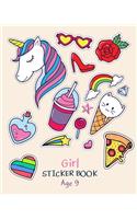 Girl Sticker Book Age 9: Blank Permanent Sticker Book