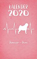 Kalender 2020: Rosa Tageskalender Mops Herzschlag Hunde 1. Halbjahr Januar Juni ca DIN A5 weiß über 190 Seiten