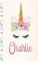 Charlie: Personalized Unicorn Journal For Girls - 8.5x11 110 Pages Notebook/Diary With Pink Name