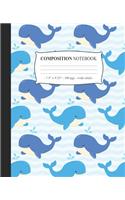Composition Notebook Wide Ruled: Lined Journal Notepad Diary Cute Whale Girls Kids Back to School Gift 7.5x9.25(2 Cute Whale Lovers)