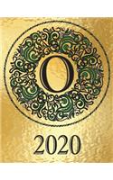 Weekly Planner Initial Monogram "O" January 2020 - December 2020: Personalized 12-Month Large Print Letter-Sized Schedule Organizer by Week Printed and Designed in USA Metallic Gold Black Green Leaf(15 2020 Metallic Gold Bg - Elegant Black/Green Medallion)