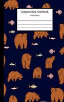 Composition Notebook: Adorable Graph/Grid Paper School Journal with 100 Pages Quad Ruled 5x5 and a Cute Bear and Fish Pattern Design for Students, Teachers, Adults, Kids 