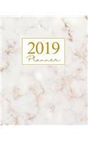 2019 Planner: Weekly Planner 2019 Yearly Calendar Organizer Agenda (January 2019 to December 2019) Gold Beige Marble