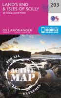 Land's End & Isles of Scilly, St Ives & Lizard Point: (203 OS Landranger Active Map)