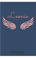 Leonie Notizbuch: Personalisiertes Engel Tage-/ Notizbuch mit dem Vornamen Leonie und ganzen 100 linierten Seiten im 6x9 Zoll Format (ca.DIN A5). Optimal als Schreibh
