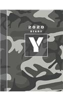 Personalised 2020 Diary Week To View Planner: A4 Letter Y Grey And Black Camo Camouflag Organiser And Planner For The Year Ahead, School, Business, Office, Work, University