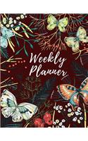 Weekly Planner: Undated Weekly Planner (8.5x11) 52 Weeks - Burgundy Butterfly Cover