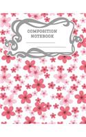 Composition Notebook: A 8.5x11 Inch Matte Softcover Paperback Notebook Journal - 120 pages Cursive Paper -Tiled Flowers Hibiscus Pink Red