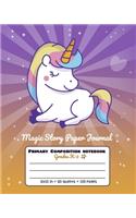 Primary Composition Notebook Grades K-2 Magic Story Paper Journal: Picture drawing and Dash Mid Line hand writing paper - Sleeping Unicorn Design
