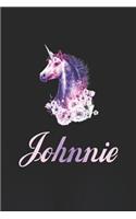 Johnnie: First Name Personalized Unicorn Customized Names Gift Birthday Girl Notebook Journal