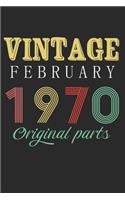 Vintage February 1970 Original Parts: Retro Birthday Gift Notebook Blank Lined Journal