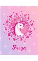 Freya: Unicorn Large Blank Primary Sketchbook Paper - Pink Purple Magical Horse Personalized Letter F Initial Custom First Name Cover - Drawing Sketch Book