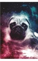 Pug Journal (Vol 2): Funny Space Pug Lined Composition Book/Diary/Notebook For Students, 6 x 9, 130 Pages, Magenta Cyan