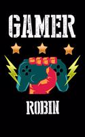 Gamer Robin: Liniertes Notizbuch für deinen Vornamen