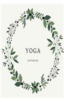 Yoga Notebook: White and green leaf design yoga and pilates fitness lined paperback jotter