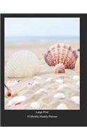 Large Print - 2020 - 15 Months Weekly Planner - Shells On The Beach - Seaside