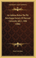 An Address Before The Phi Beta Kappa Society Of Harvard University, July 1, 1886 (1886): (English)