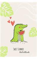 Sketchbook: Sweet Summer Cute Crocodile Watermelon - Notebook for Drawing, Writing, Painting, Doodling or Sketching, 120 Pages, 6x9 Blank Paper for kids